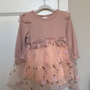 SHEIN Pink and Peach Floral Kids Formal Dress